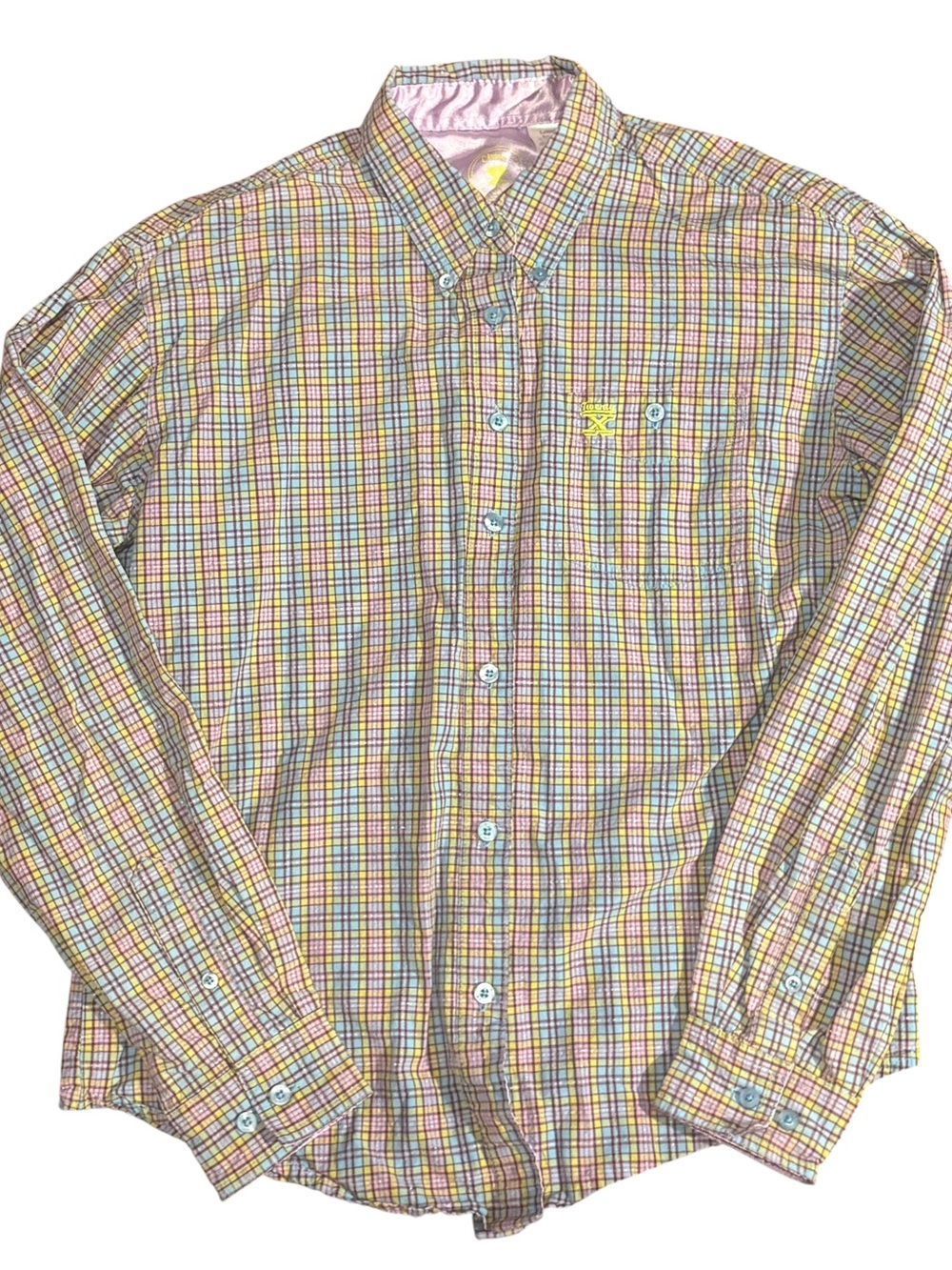 Classic Twenty by Wrangler Pastel Plaid Button Down Shirt Small